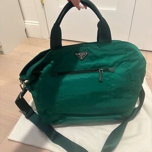 Prada Tessuto Oleandro Emerald Green zipper shopping tote Bag